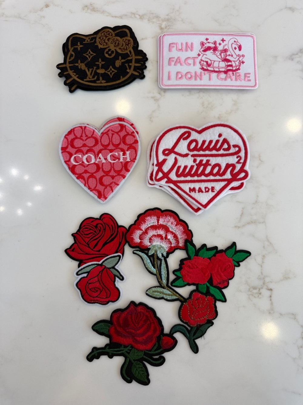 Mixed Designer & Floral Embroidered Iron-On Patches - Red, Pink, Black, Green